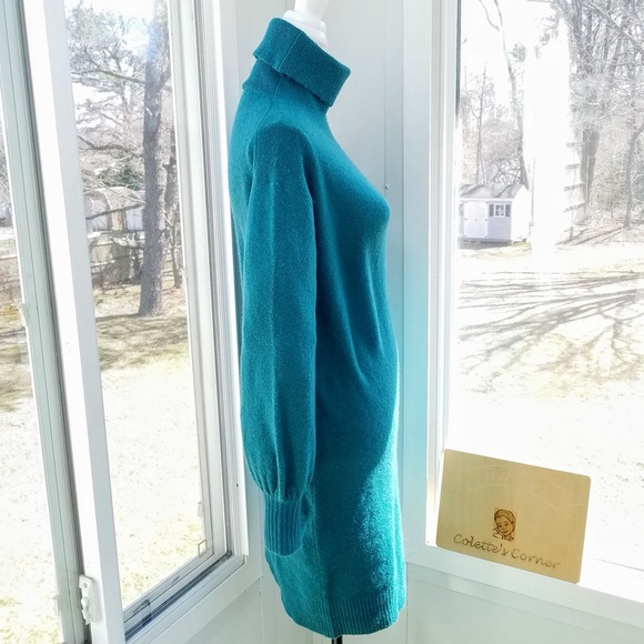 J.Crew Teal Green Puff Sleeve Turtleneck Sweater Knee Length Dress - Picture 3 of 9